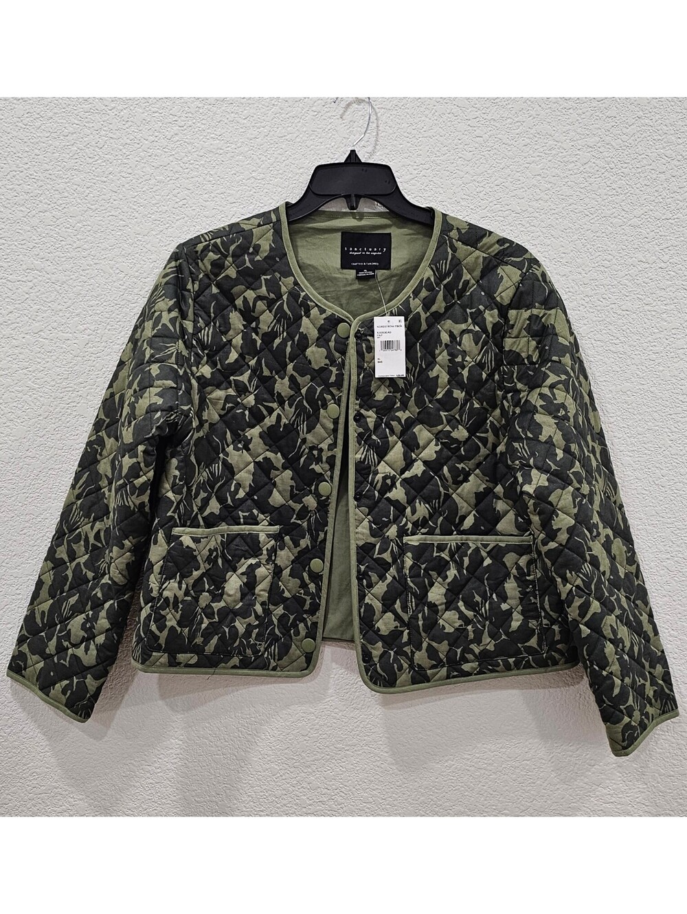 NWT Sanctuary Floral Quilted Jacket Women’s XL Green Black Cotton Snap Front